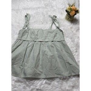 J Crew Size Small Ribbon Tie Straps blouse Flirty Green and white striped